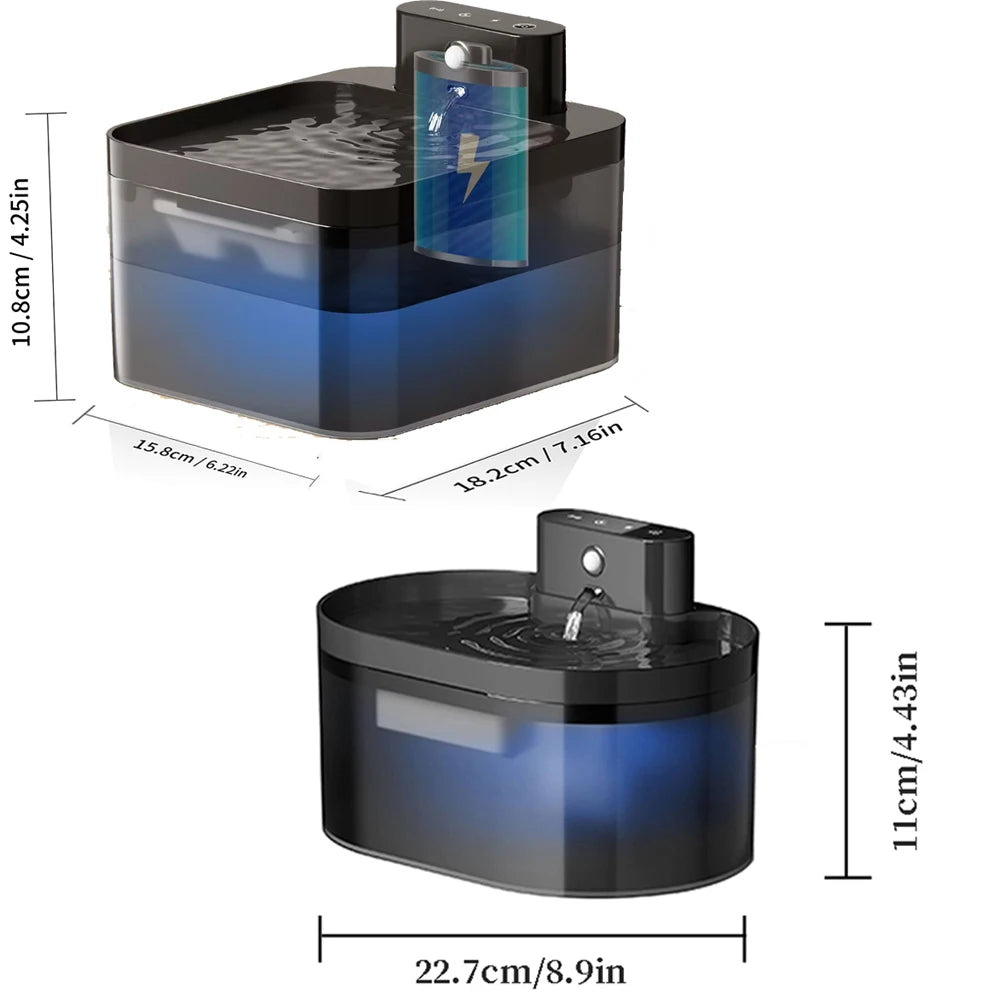 Fuente de Agua Automática para Gatos y Perros 2,2 L – Inalámbrica, Recargable y con Sensor de Movimiento