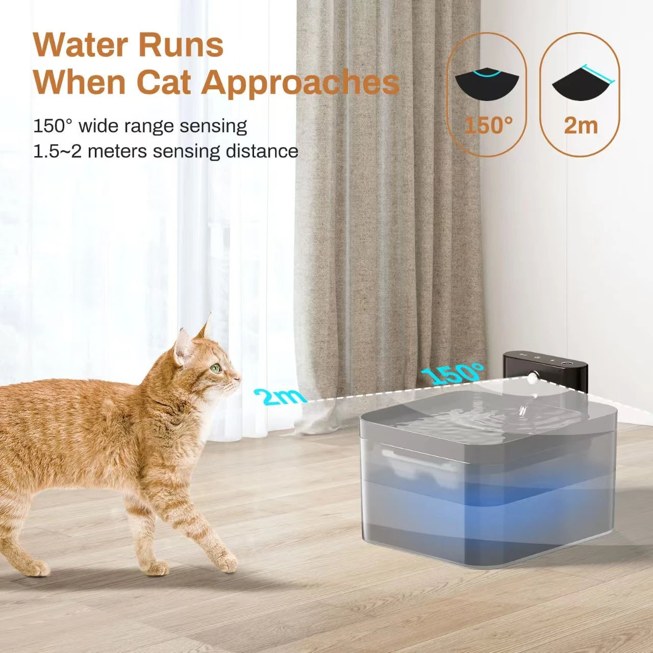 Fuente de Agua Automática para Gatos y Perros 2,2 L – Inalámbrica, Recargable y con Sensor de Movimiento